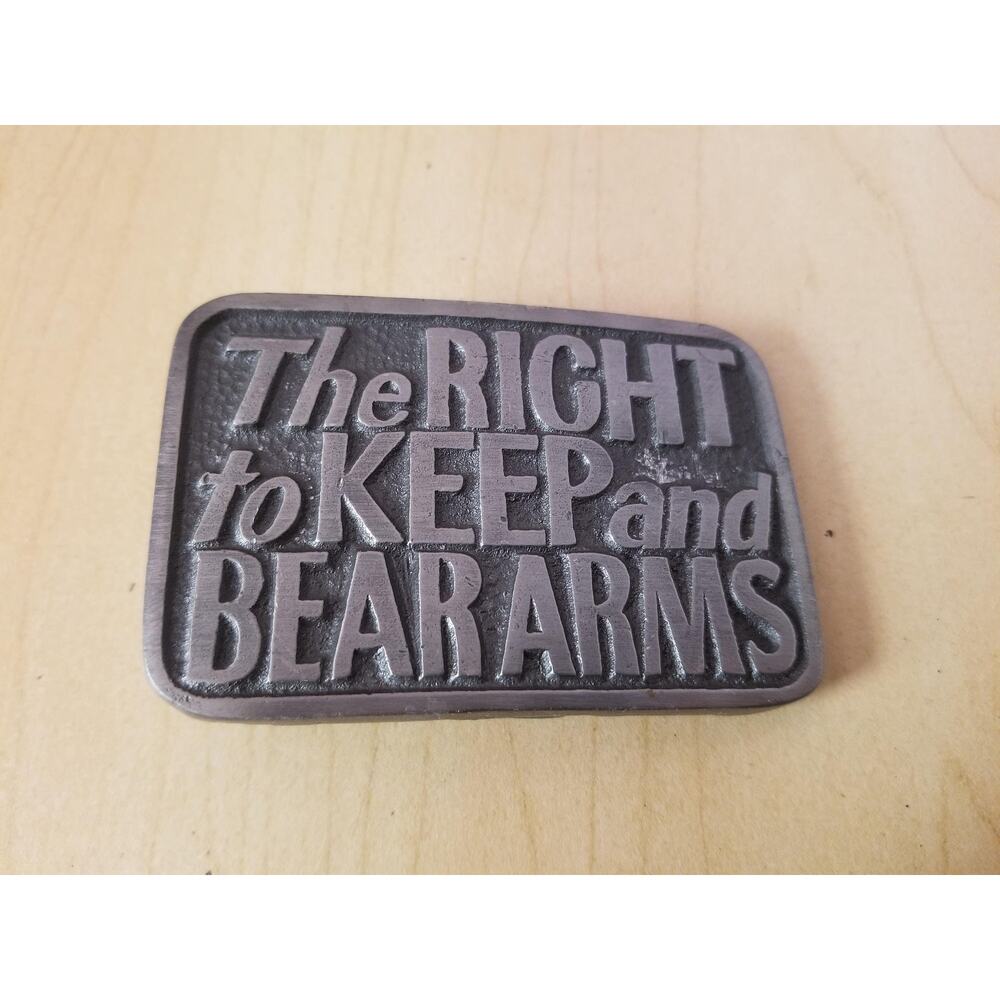 The RIGHT to KEEP and BEAR ARMS - Vintage Pewter Style Rectangle Belt Buckle